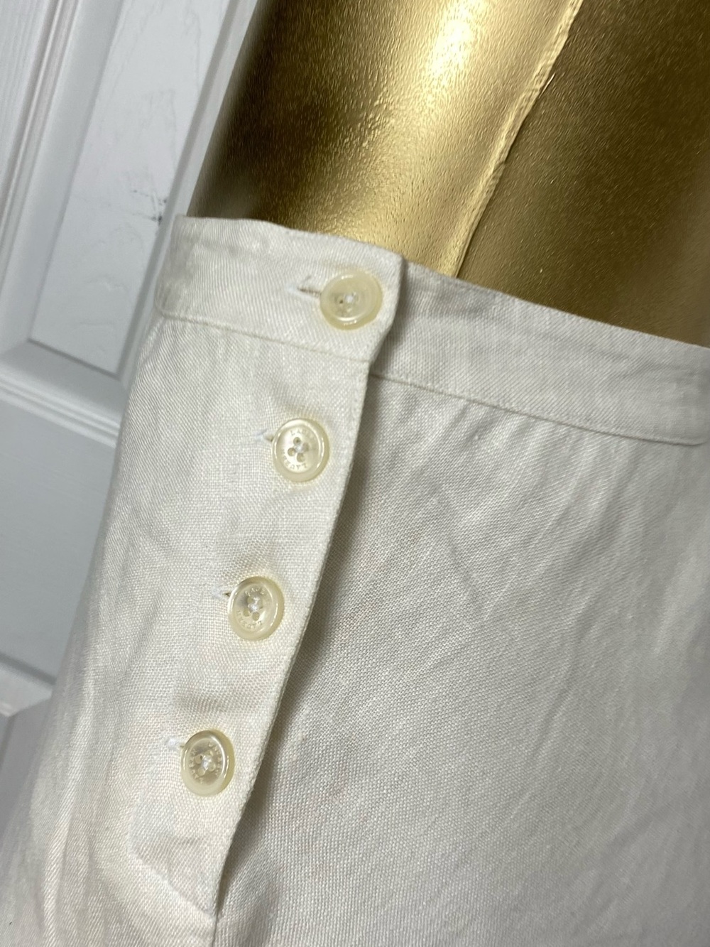 💯Linen Ralph Lauren Cream Midi A-Line Linen Skirt with Side Buttons - Picture 4 of 9